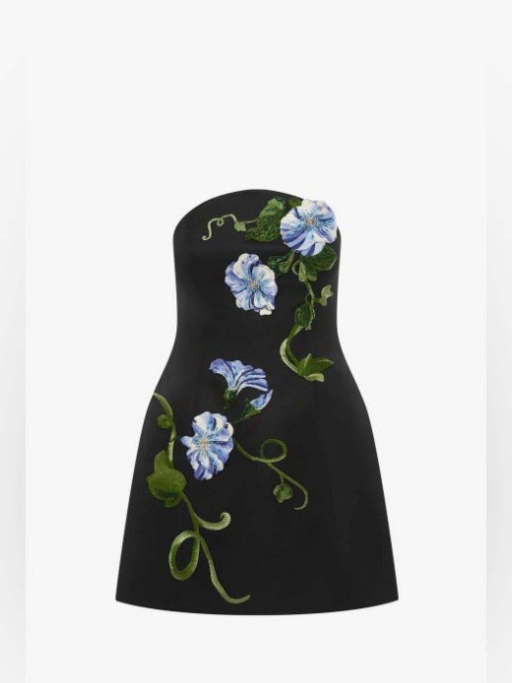 LEO LIN Black Zaria Black Floral Appliqué Embroidery Strapless Mini Dress NWOT